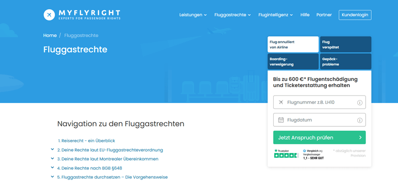 MYFLYRIGHT Bewertung von Antwortzeit und Kundenfreundlichkeit